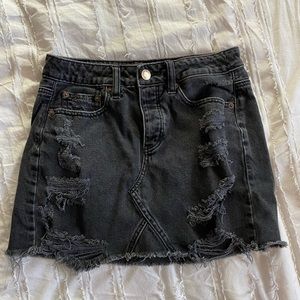 AE Black Distressed Denim Skirt
